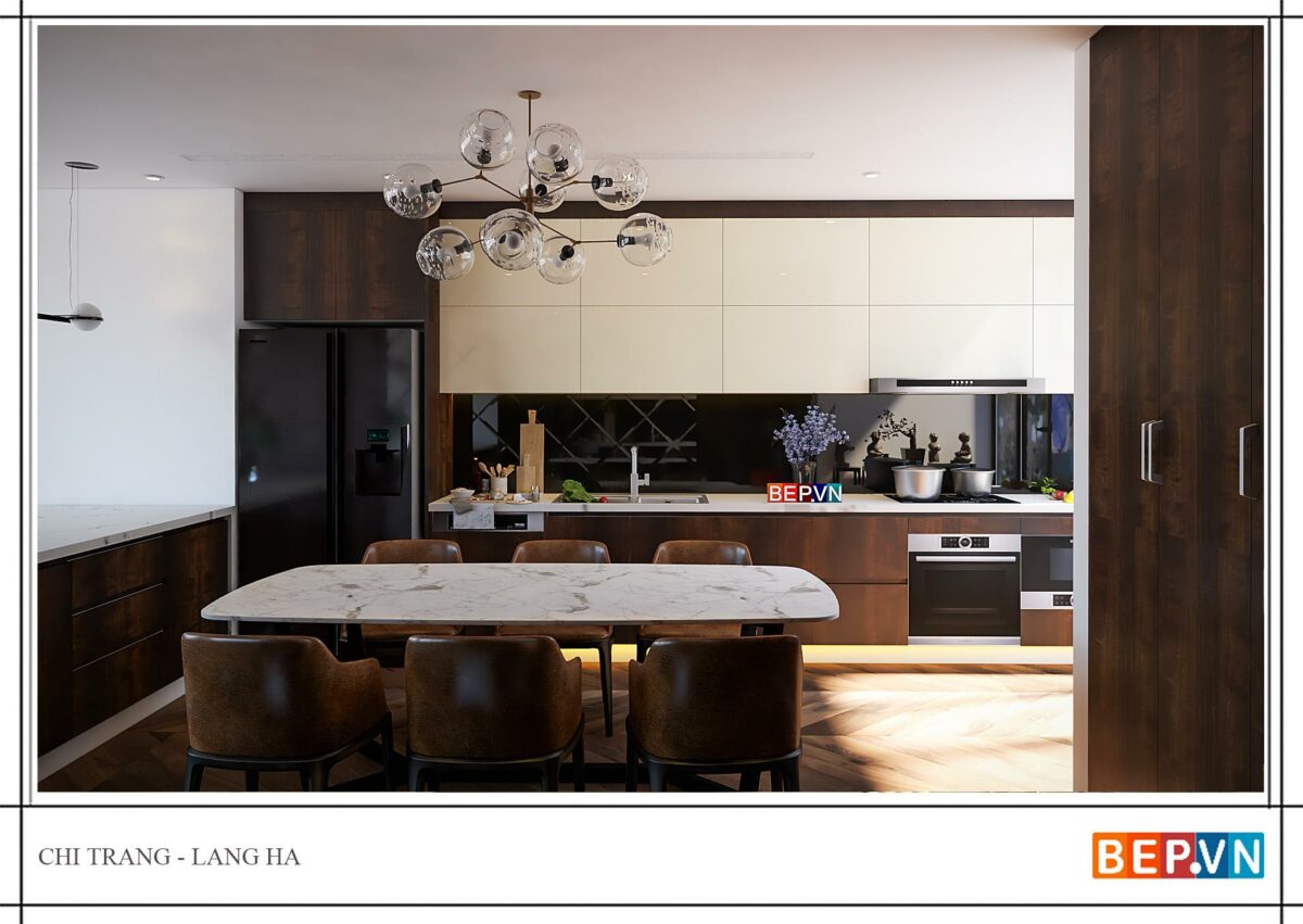 Thiết kế tủ bếp chữ I hiện đại gia đình chị Trang - Láng Hạ
