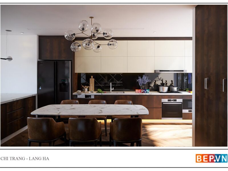 Thiết kế tủ bếp chữ I hiện đại gia đình chị Trang - Láng Hạ