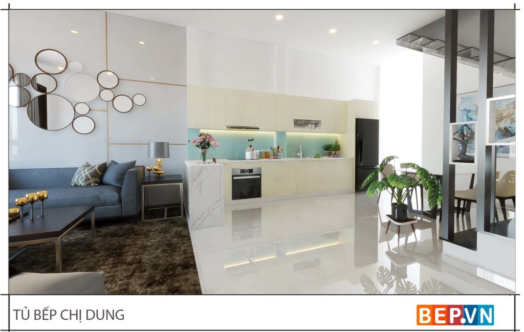 Thiết kế tủ bếp chữ L đẹp hiện đại gia đình chị Dung 1