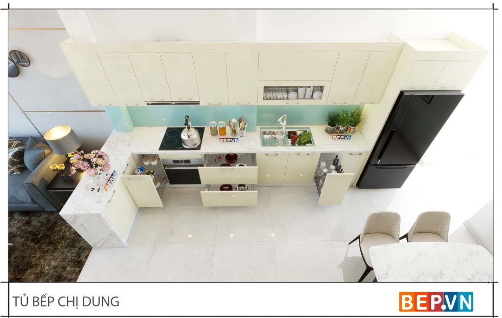 Thiết kế tủ bếp chữ L đẹp hiện đại gia đình chị Dung 3