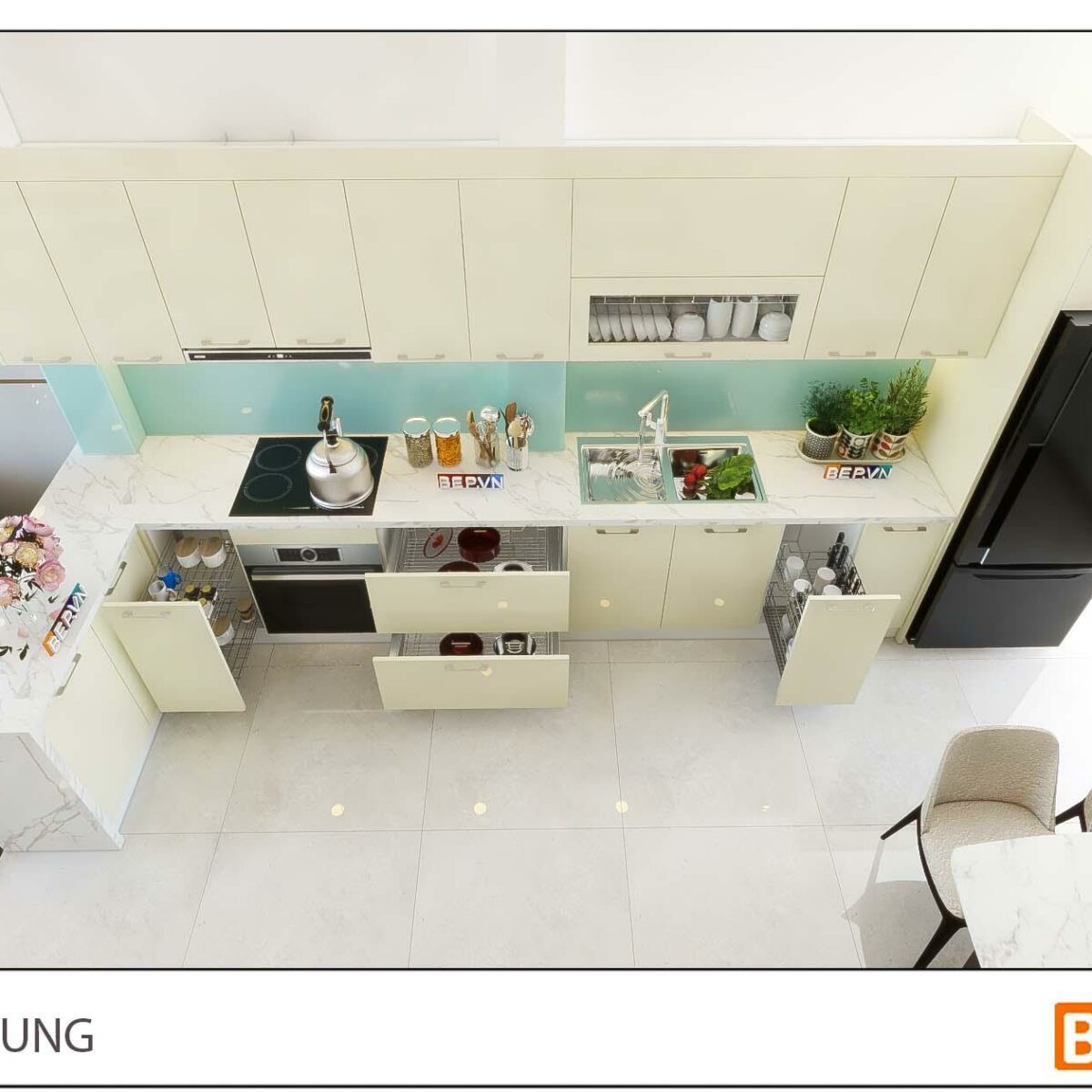 Thiết kế tủ bếp chữ L đẹp hiện đại gia đình chị Dung - Như Quỳnh