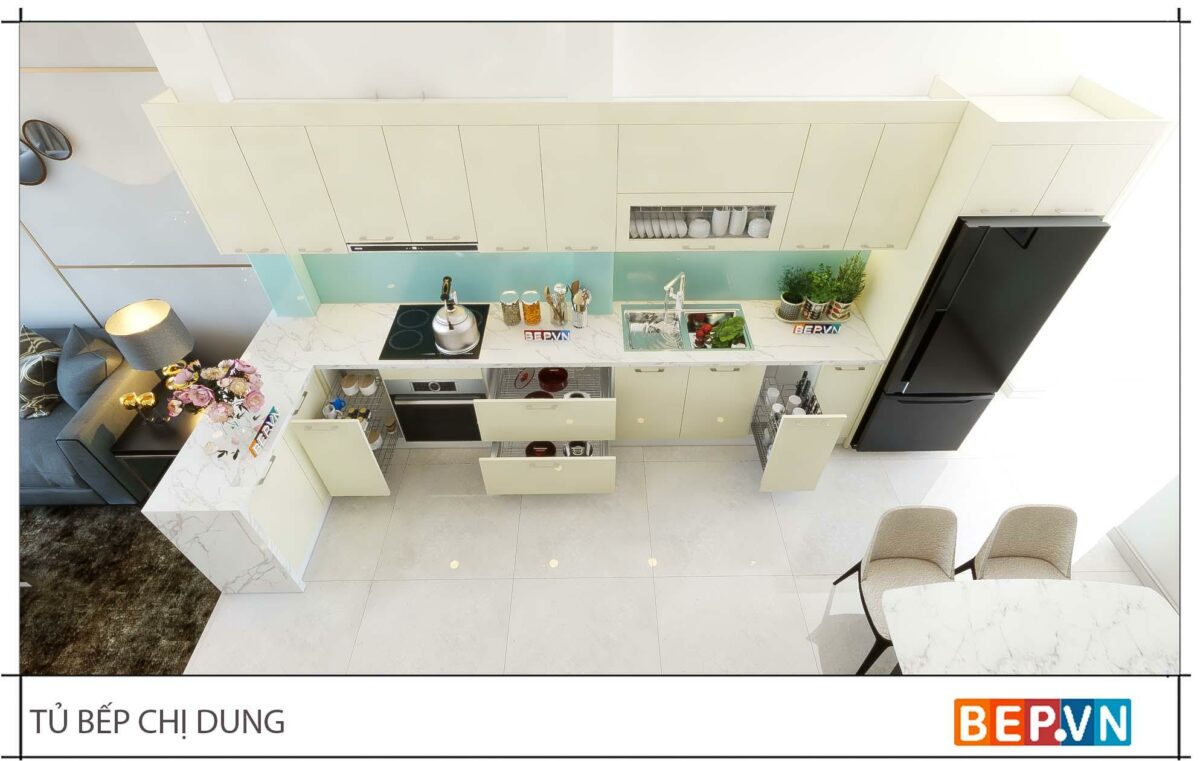 Thiết kế tủ bếp chữ L đẹp hiện đại gia đình chị Dung - Như Quỳnh
