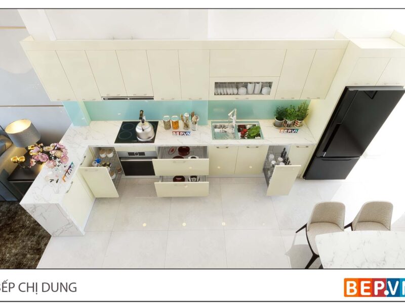 Thiết kế tủ bếp chữ L đẹp hiện đại gia đình chị Dung - Như Quỳnh