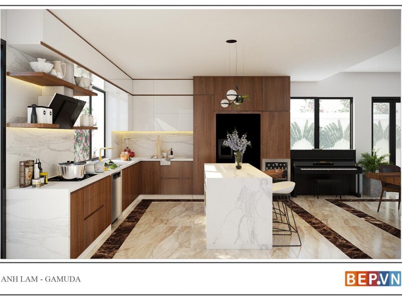 Alternative view of Tủ bếp chữ L Acrylic kết hợp Laminate gia đình anh Lâm-Gamuda