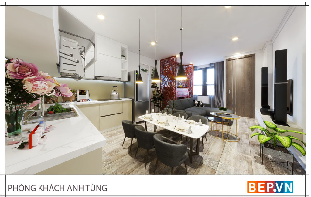 thiết kế tủ bếp chữ L gia đình anh Tùng 3