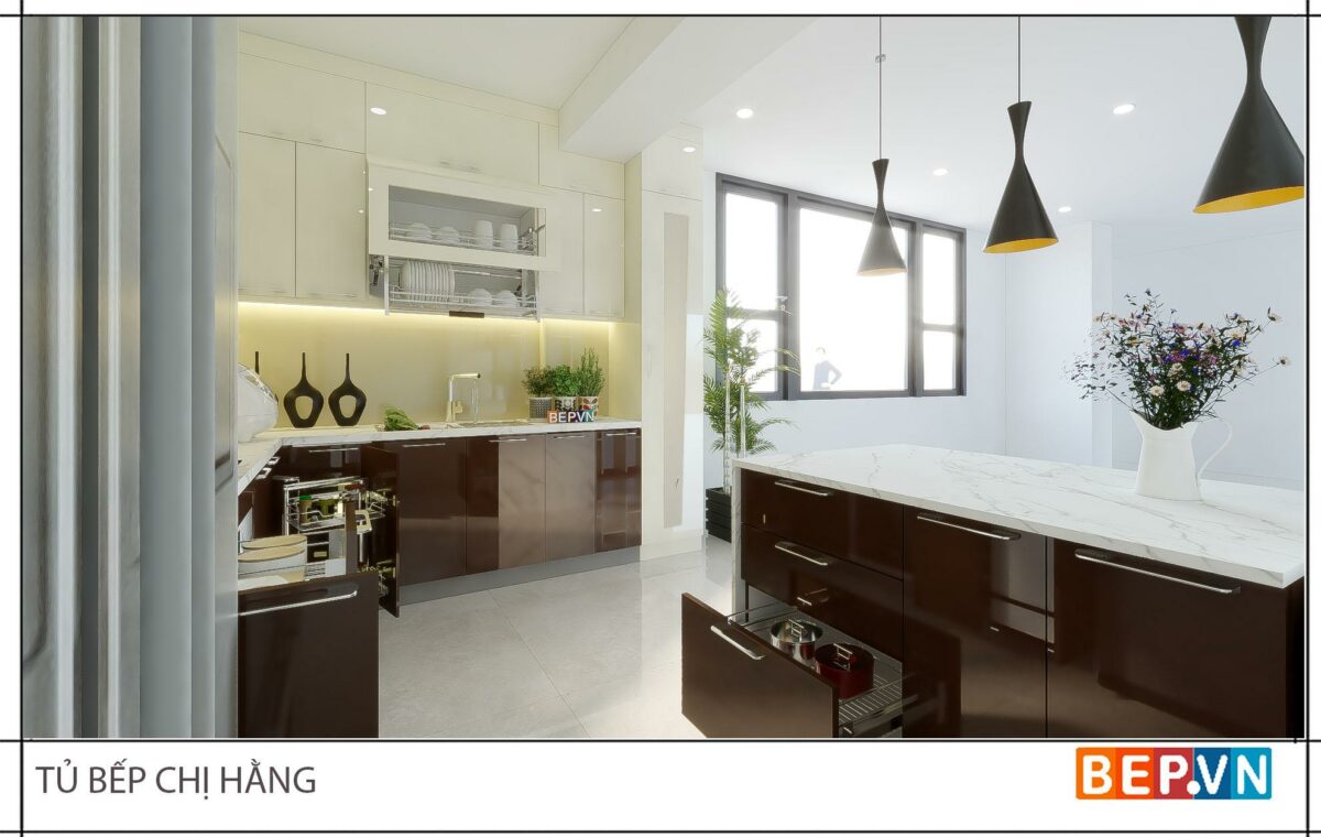 Thiết kế tủ bếp chữ L hiện đại gia đình chị Hằng - Hình ảnh 6