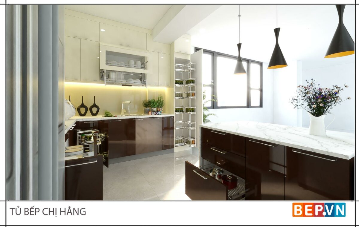 Thiết kế tủ bếp chữ L hiện đại gia đình chị Hằng - Hình ảnh 5