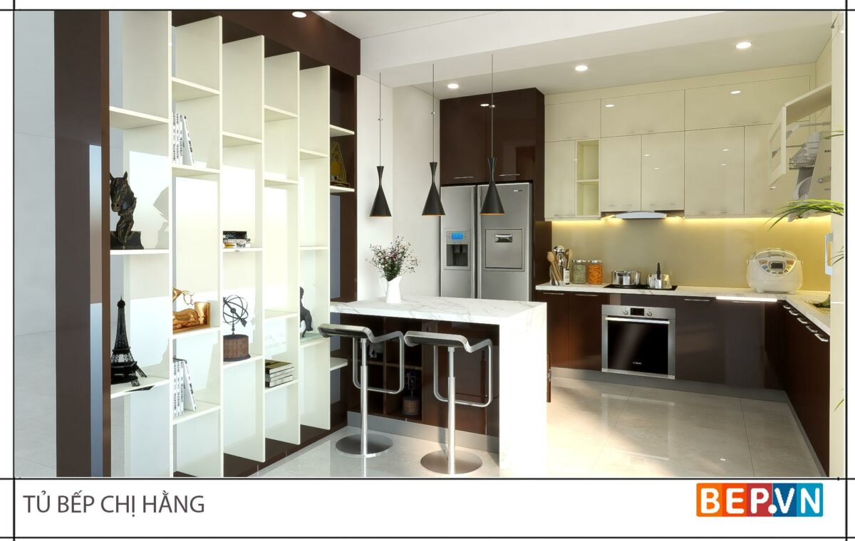 Thiết kế tủ bếp chữ L hiện đại gia đình chị Hằng - Hình ảnh 2