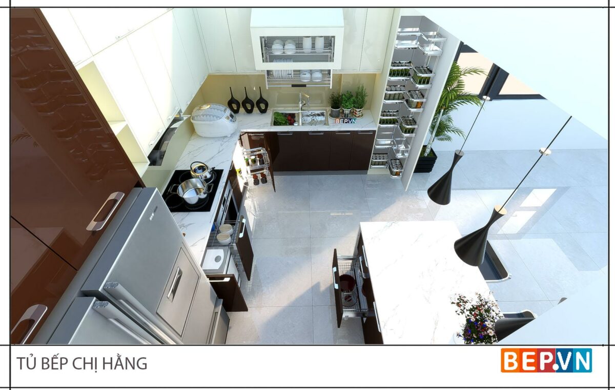 Thiết kế tủ bếp chữ L hiện đại gia đình chị Hằng - Hình ảnh 4