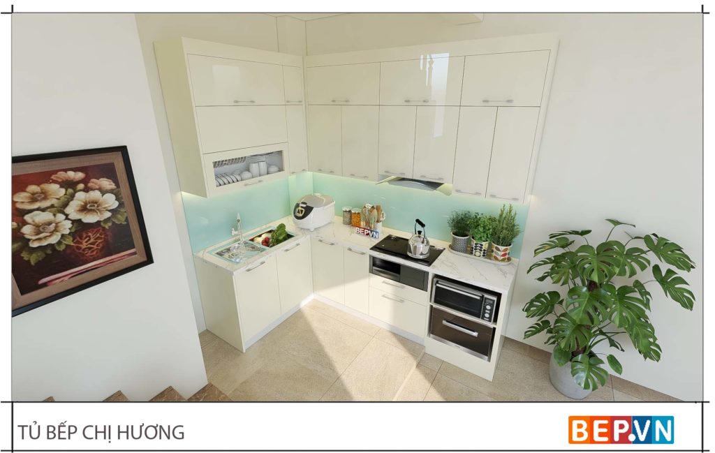 thiết kế tủ bếp chữ L đẹp hiện đại gia đình chị Hương 2