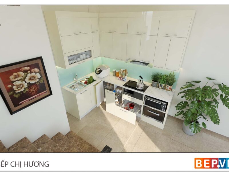 Thiết kế tủ bếp chữ L đẹp gia đình chị Hương - Thái Thịnh