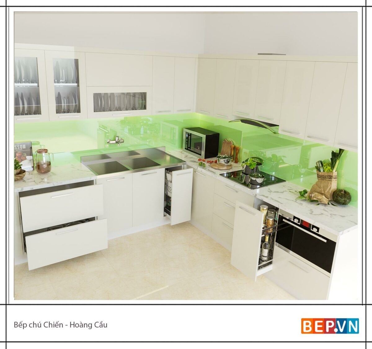 Thiết kế tủ bếp chữ L đẹp, hiện đại gia đình chú Chiến - Hoàng Cầu