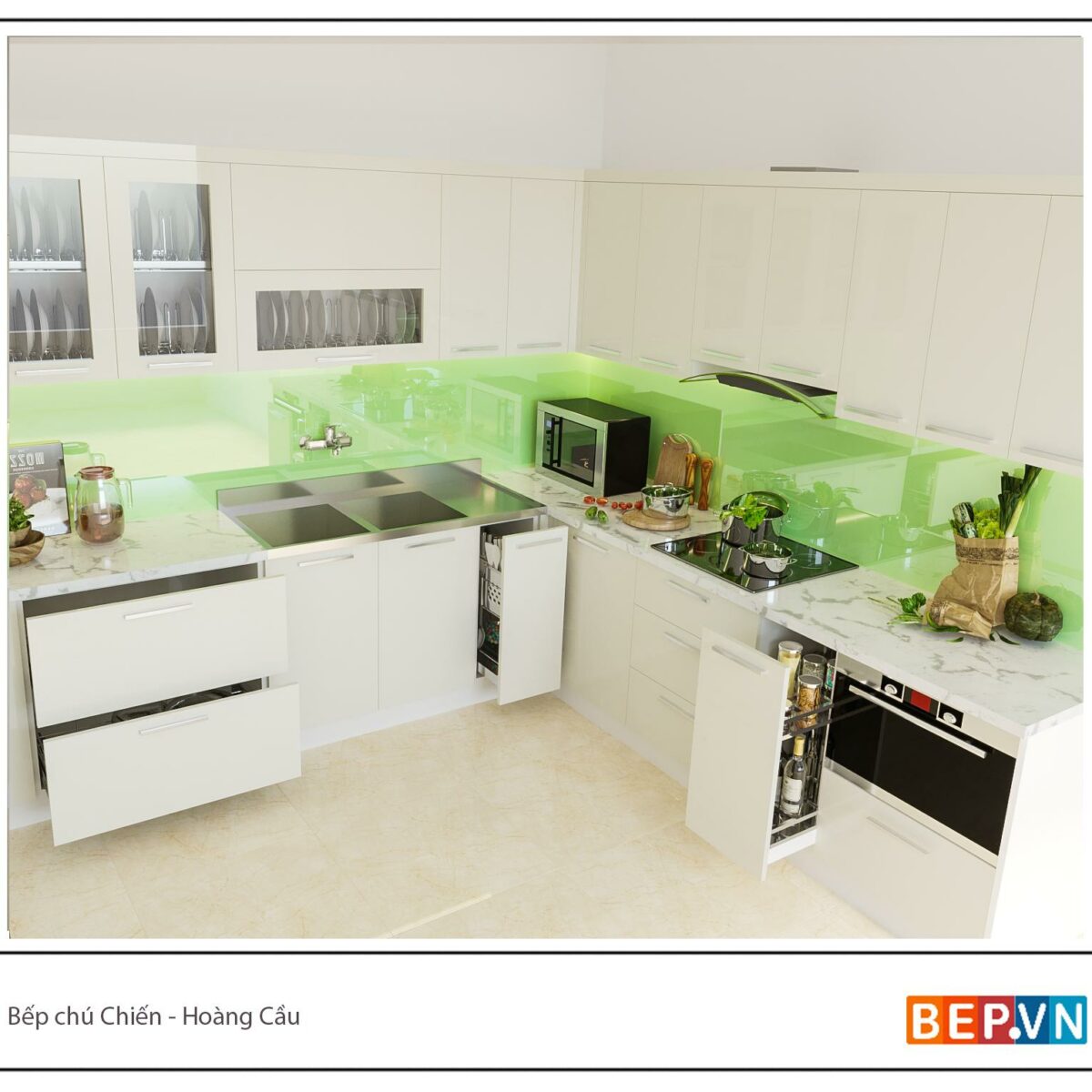 Thiết kế tủ bếp chữ L đẹp, hiện đại gia đình chú Chiến - Hoàng Cầu
