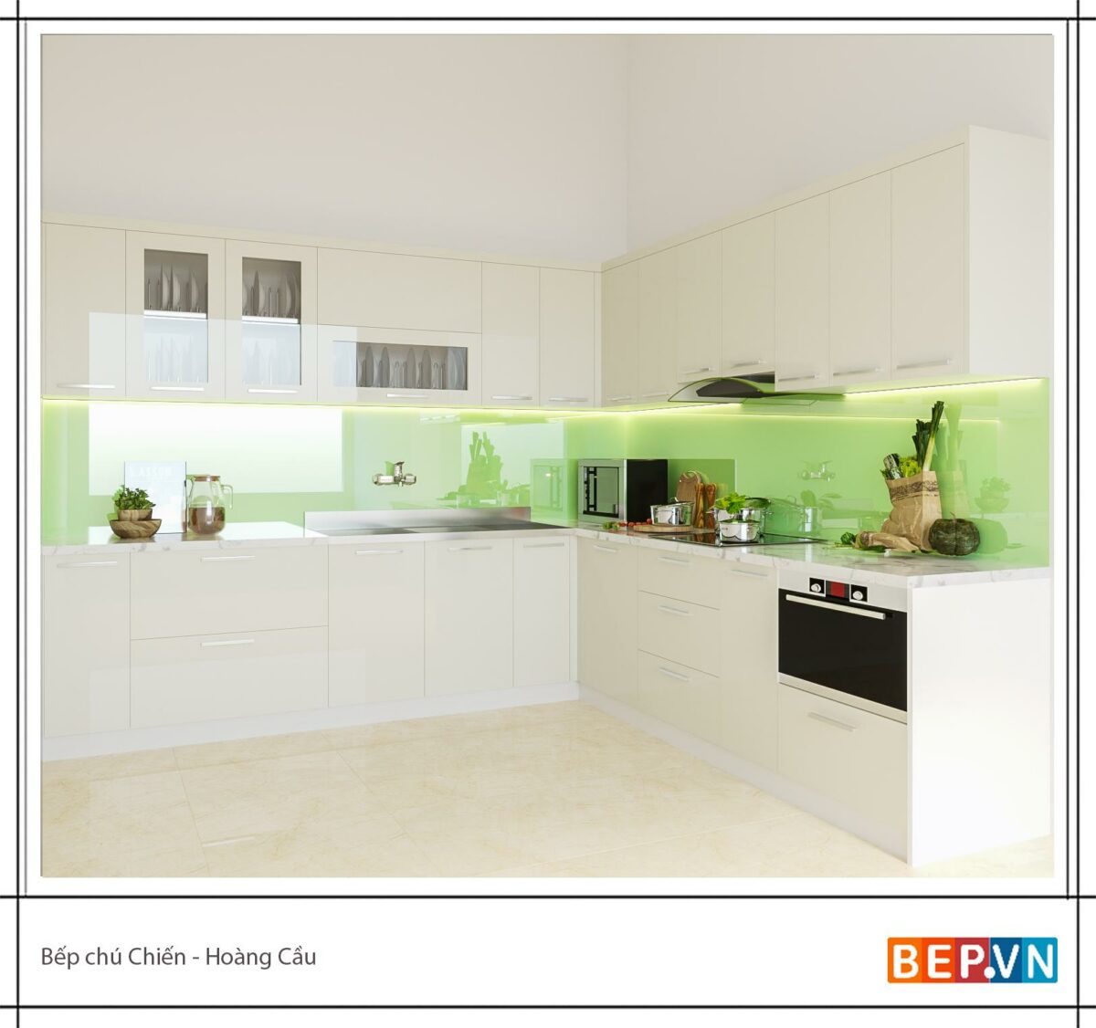 Thiết kế tủ bếp chữ L đẹp, hiện đại gia đình chú Chiến - Hoàng Cầu - Hình ảnh 2