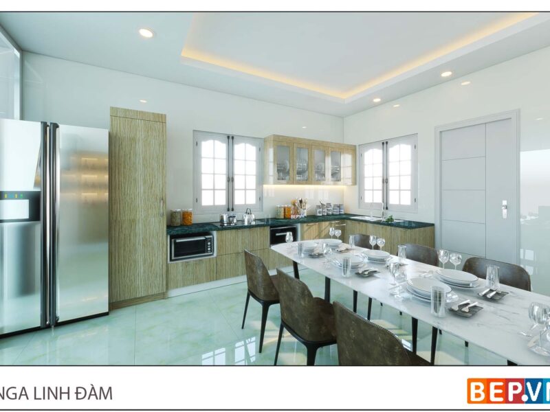 Thiết kế tủ bếp chữ L đẹp hiện đại gia đình cô Nga - Linh Đàm