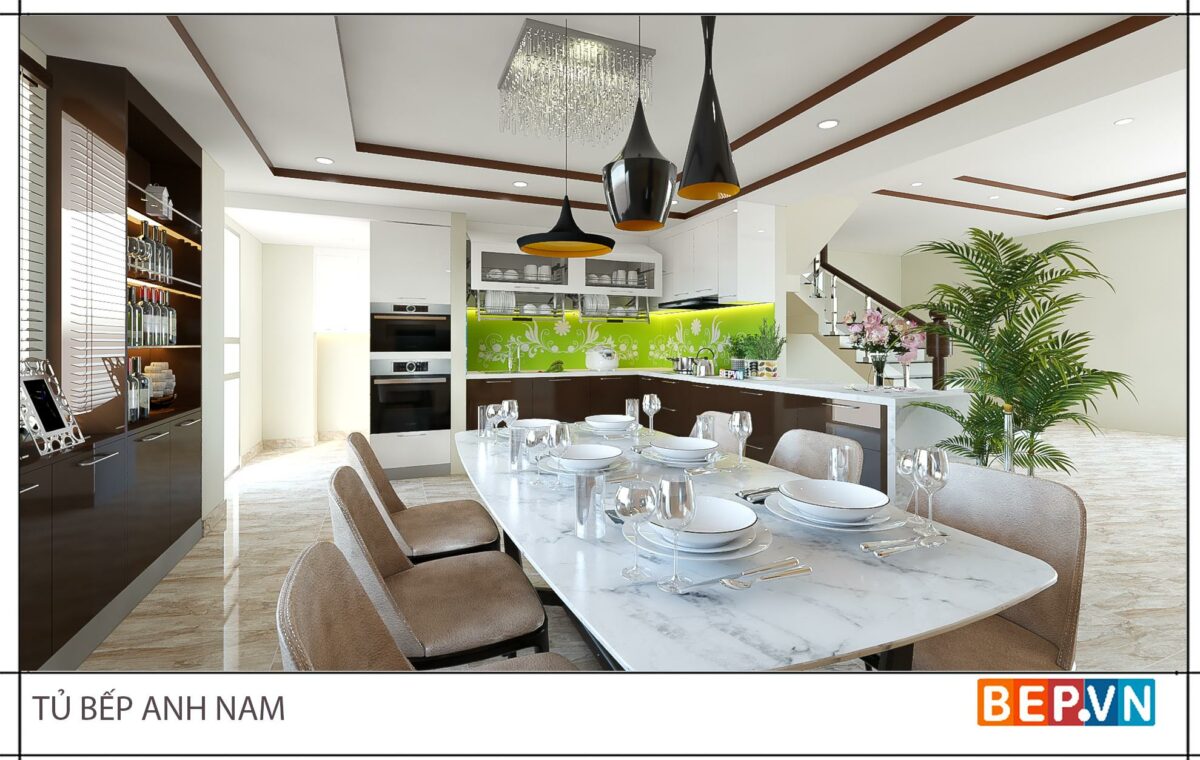 Thiết kế tủ bếp chữ L hiện đại gia đình anh Nam - Lai Châu