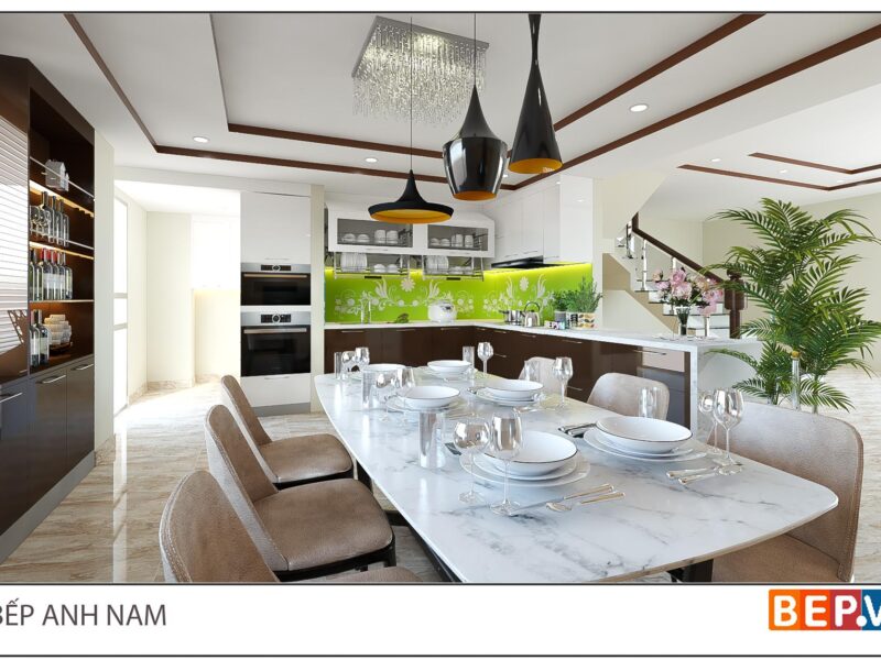 Thiết kế tủ bếp chữ L hiện đại gia đình anh Nam - Lai Châu