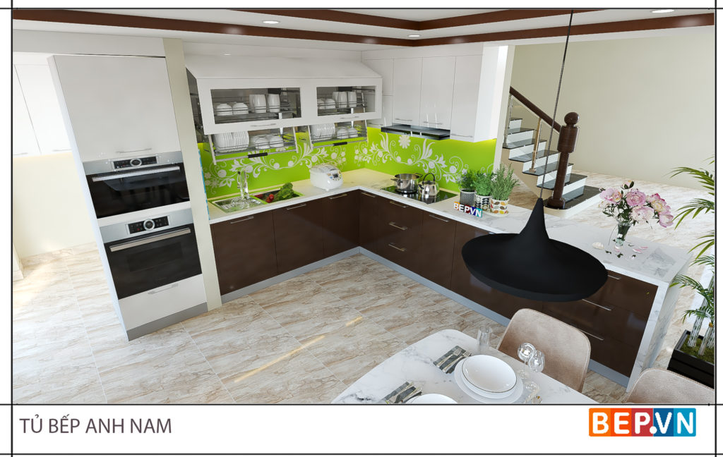 Thiết kế tủ bếp chữ l đẹp hiện đại gia đình anh Nam 2