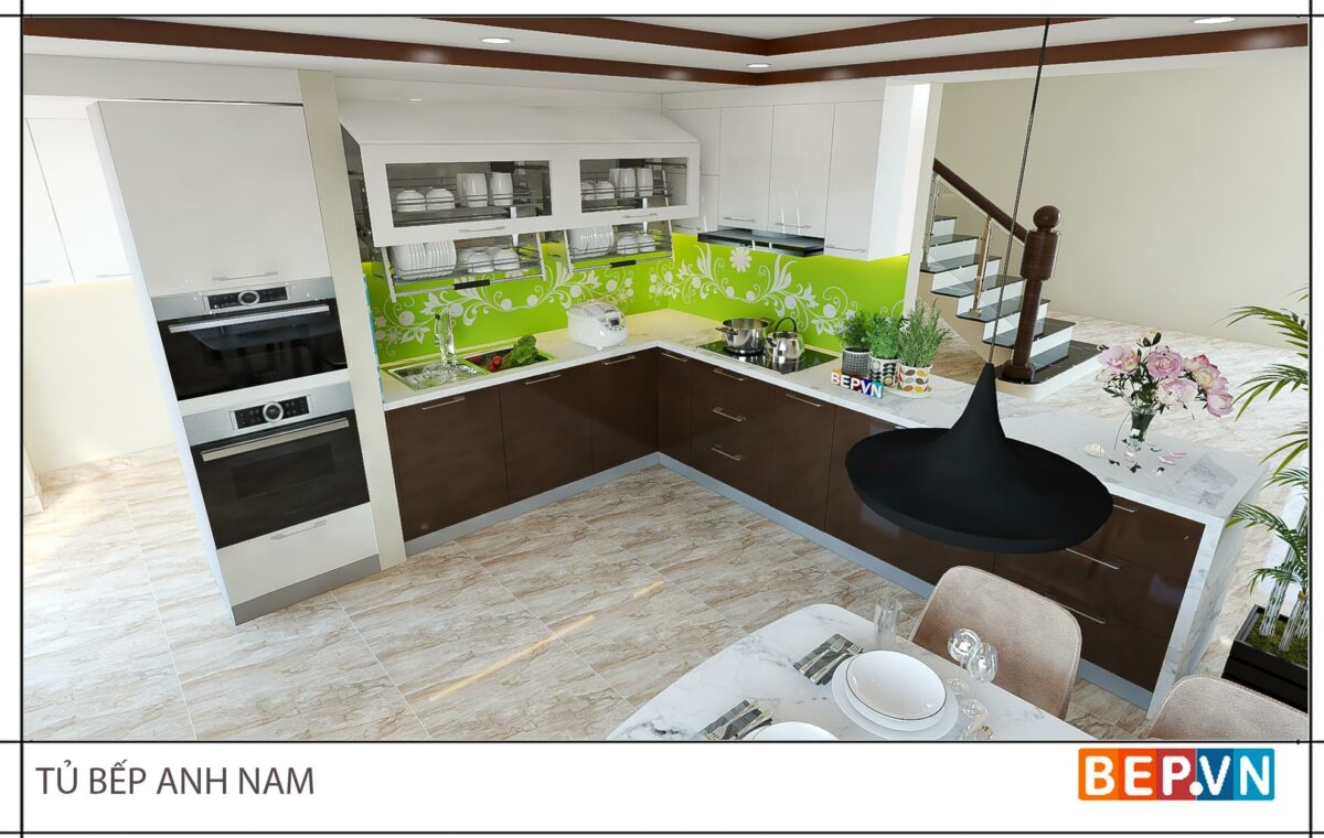 Thiết kế tủ bếp chữ L hiện đại gia đình anh Nam - Lai Châu - Hình ảnh 2