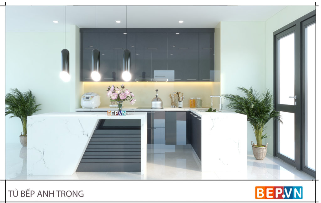 thiết kế tủ bếp chữ L đẹp hiện đại gia đình anh Trọng 1