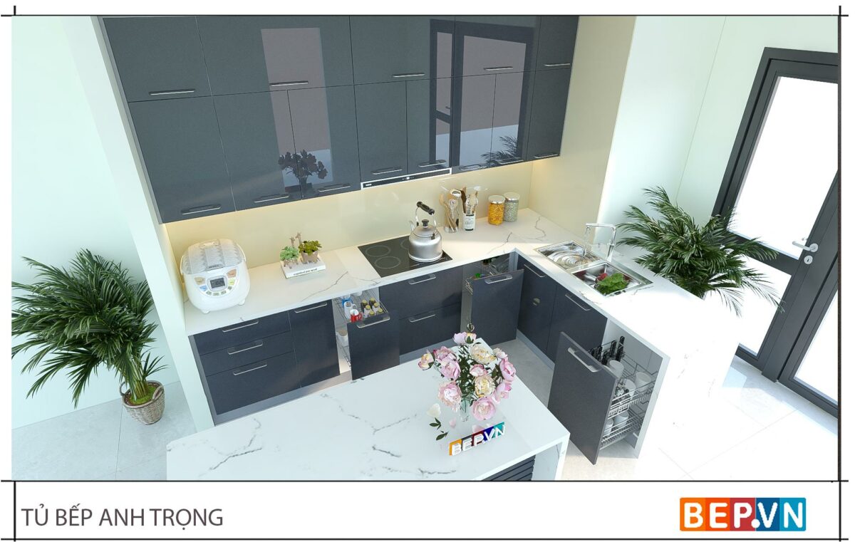Thiết kế tủ bếp chữ L nhà anh Trọng- Trường Chinh - Hình ảnh 2