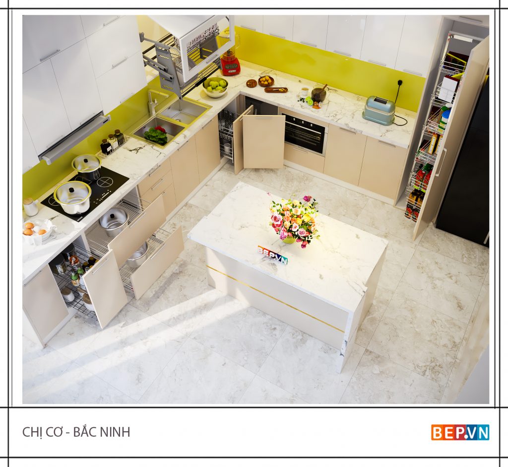 Thiết kế tủ bếp chữ L đẹp hiện đại gia đình chị Cơ Thiết kế tủ bếp chữ L đẹp hiện đại gia đình chị Cơ