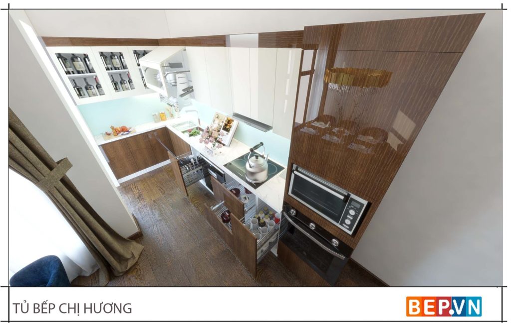 thiết kế tủ bếp chữ l đẹp hiện đại gia đình chị Hương 1