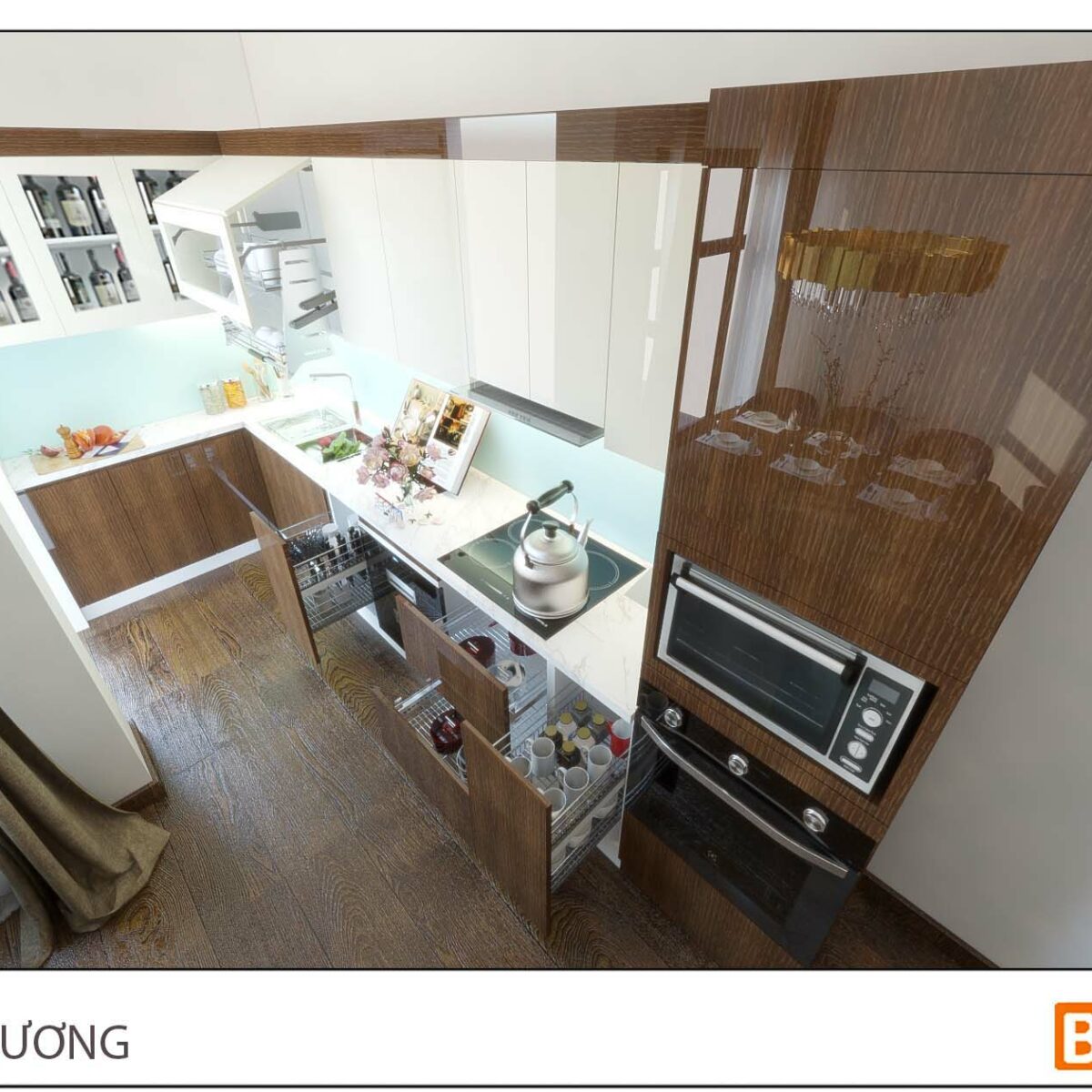 Thiết kế tủ bếp chữ L đẹp gia đình chị Hương - Tạ Quang Bửu