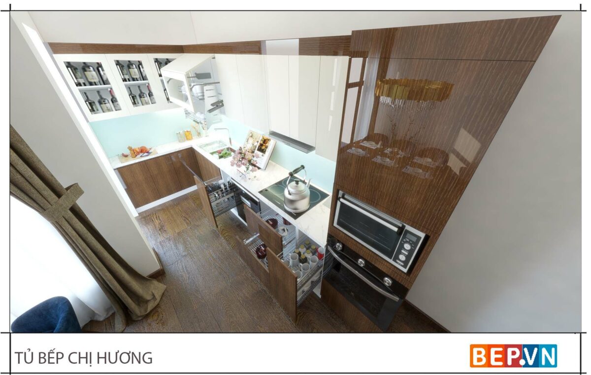 Thiết kế tủ bếp chữ L đẹp gia đình chị Hương - Tạ Quang Bửu