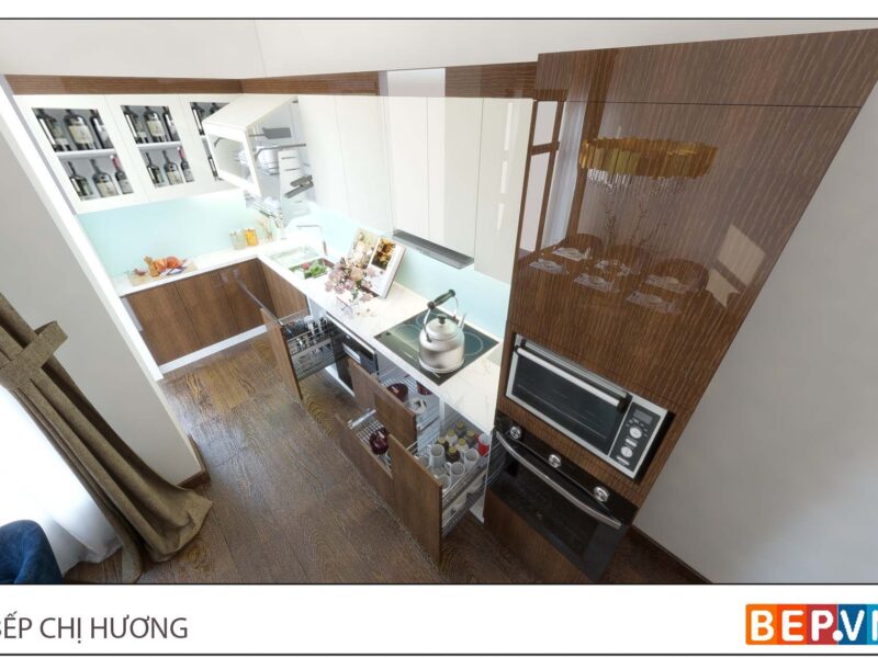 Thiết kế tủ bếp chữ L đẹp gia đình chị Hương - Tạ Quang Bửu