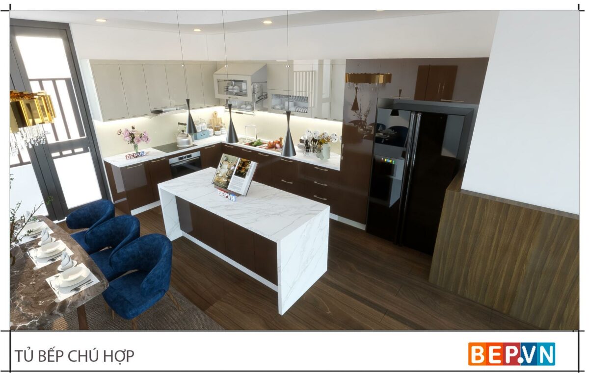 Thiết kế tủ bếp chữ L hiện đại gia đình chú Hợp - Láng Hạ - Hình ảnh 3
