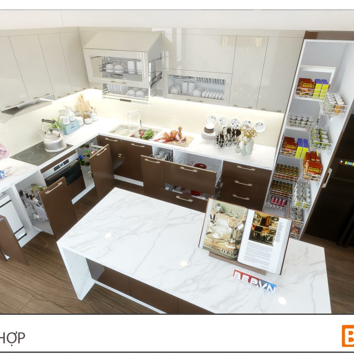 Thiết kế tủ bếp chữ L hiện đại gia đình chú Hợp - Láng Hạ