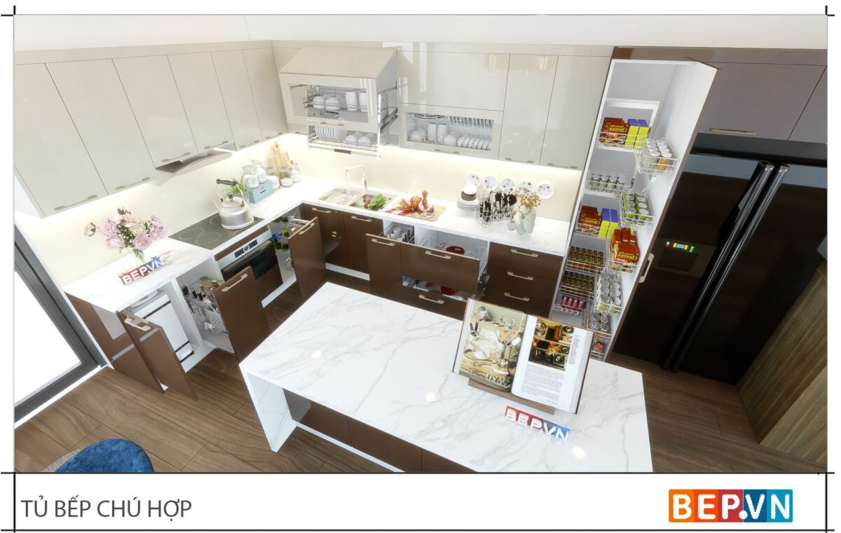 Thiết kế tủ bếp chữ L hiện đại gia đình chú Hợp - Láng Hạ