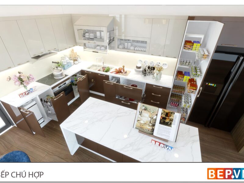 Thiết kế tủ bếp chữ L hiện đại gia đình chú Hợp - Láng Hạ