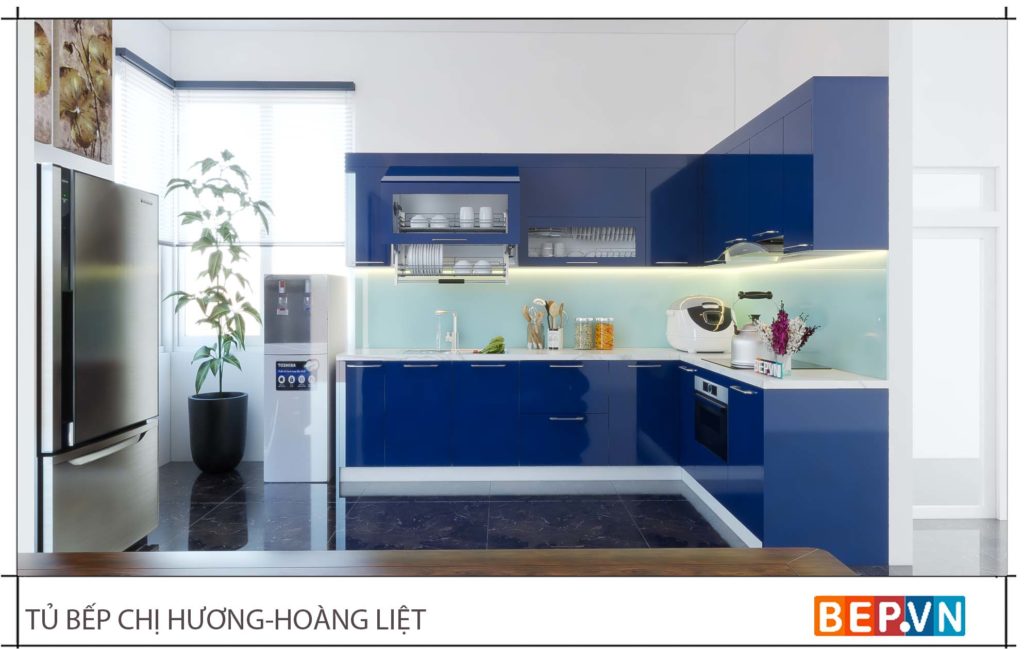 Thiết kế tủ bếp chữ L đẹp hiện đại gia đình chị Hương 1