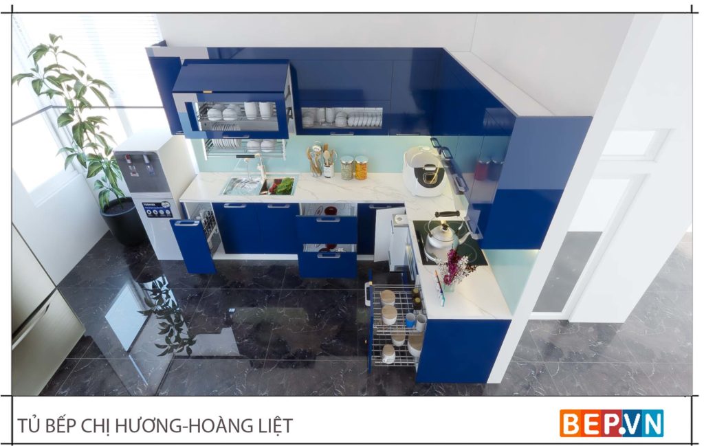 Thiết kế tủ bếp chữ L đẹp hiện đại gia đình chị Hương3