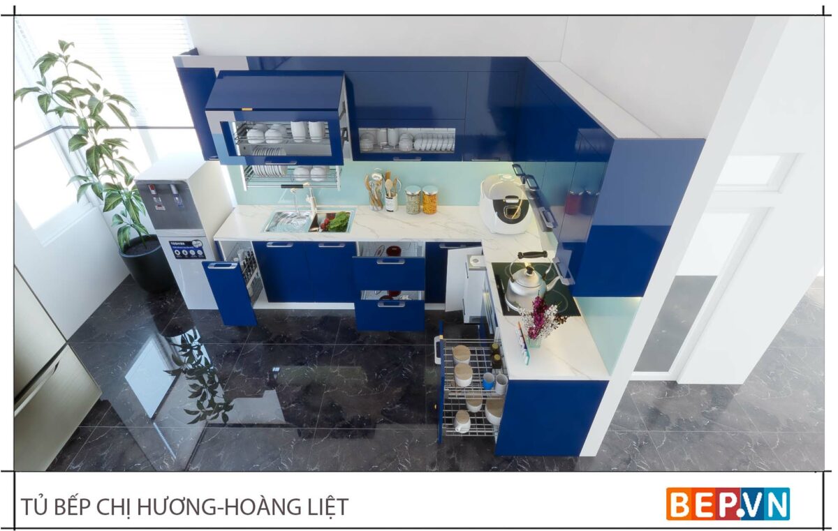 Thiết kế tủ bếp chữ L hiện đại gia đình chị Hương - Hoàng Liệt