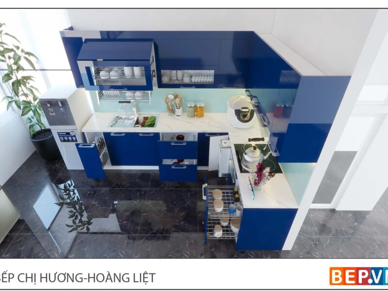 Thiết kế tủ bếp chữ L hiện đại gia đình chị Hương - Hoàng Liệt
