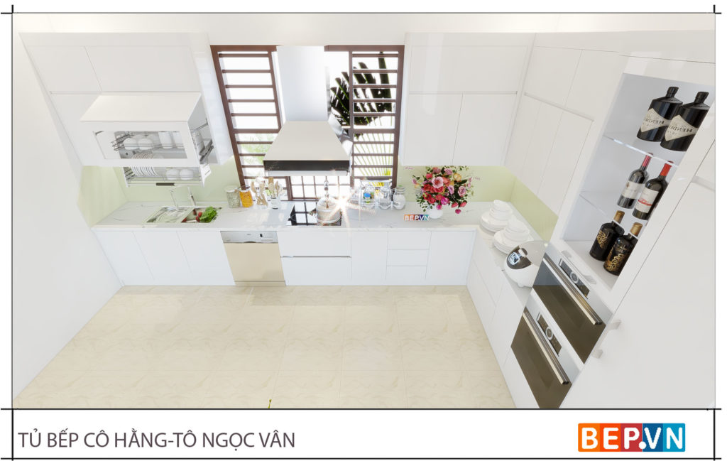 thiết kế tủ bếp chữ L đẹp thanh lịch gia đình cô hằng 1