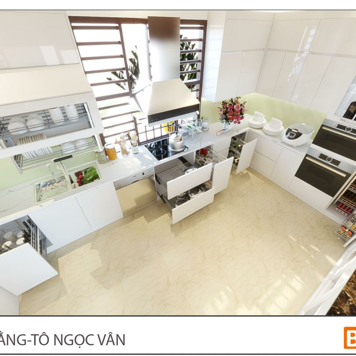 Thiết kế tủ bếp chữ L đẹp thanh lịch gia đình cô Hằng - Tô Ngọc Vân