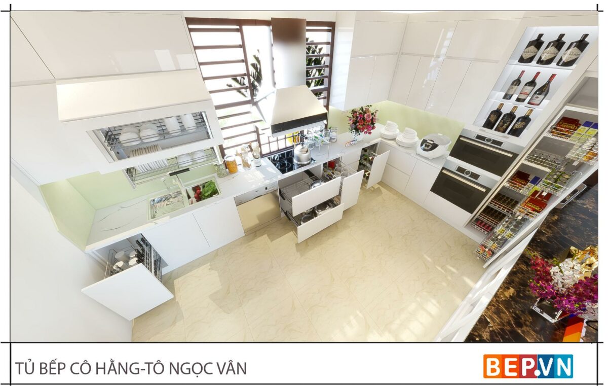 Thiết kế tủ bếp chữ L đẹp thanh lịch gia đình cô Hằng - Tô Ngọc Vân