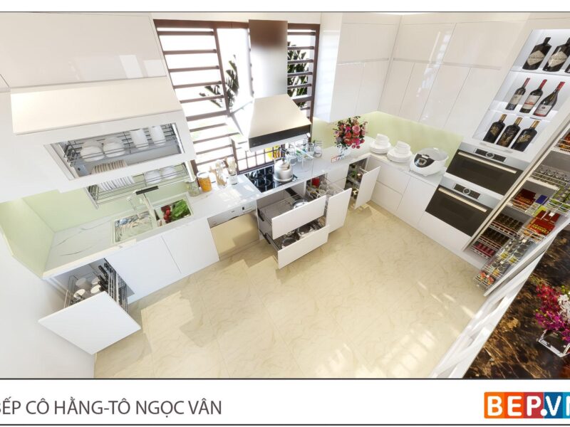 Thiết kế tủ bếp chữ L đẹp thanh lịch gia đình cô Hằng - Tô Ngọc Vân