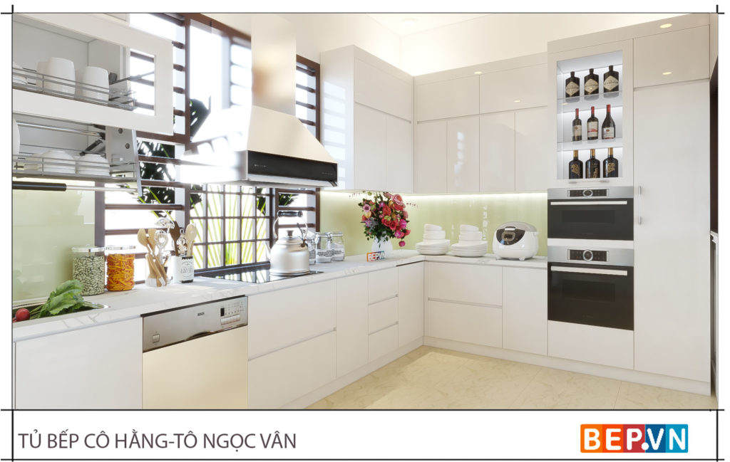 thiết kế tủ bếp chữ L đẹp thanh lịch gia đình cô Hằng 2