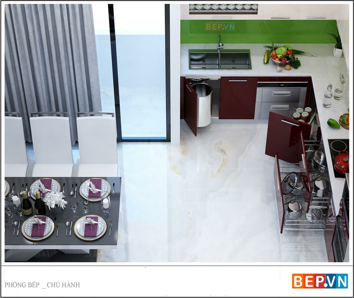 Tủ bếp Acrylic chữ L gia đình chú Hành - Hình ảnh 3