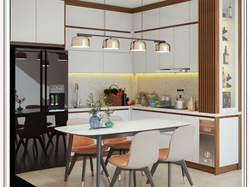 Tủ bếp chữ L sơn s8 chị Linh - Lãng Yên