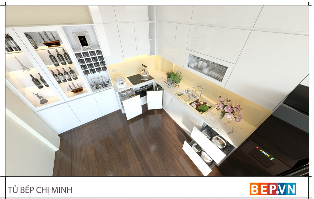 thiết kế tủ bếp chữ L hiện đại gia đình chị Minh 3