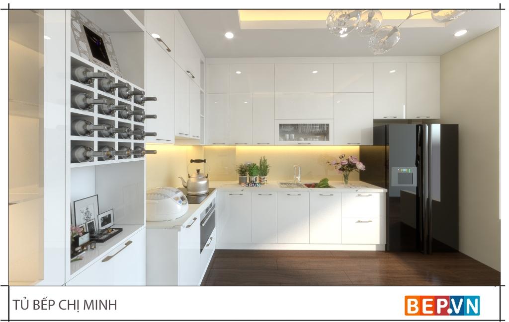 Thiết kế tủ bếp chữ L với gam màu tươi sáng