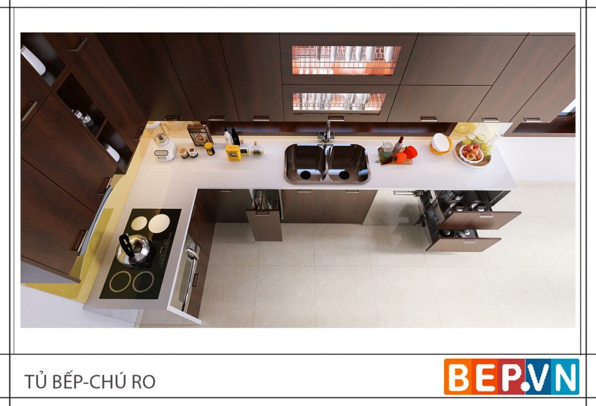 Tủ bếp Laminate chữ L gia đình chú Ro - Hình ảnh 2