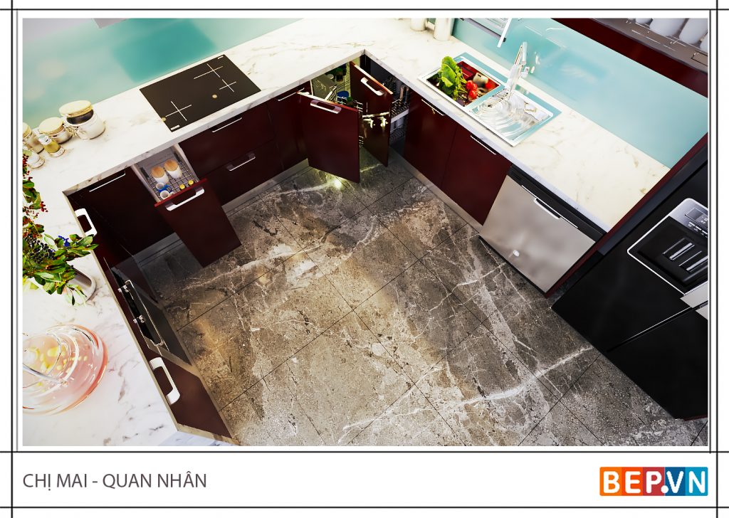Thiết kế tủ bếp chữ U tăng tối đa không gian lưu trữ