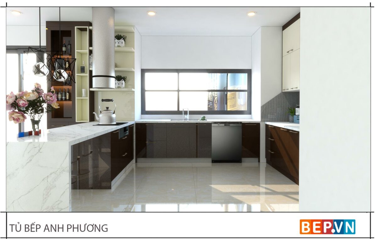 Thiết kế tủ bếp chữ U đẹp hiện đại gia đình anh Phương - Trúc Khê - Hình ảnh 3